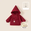 Dicker, fleecegefütterter roter Wintermantel für Kleinkinder mit Sternenanhänger - Roter Wattierter Mantel (Fleece Gefüttert & Verdickt) / 80