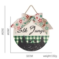 Christmas round wooden door sign with elk jungle silhouette and linen bow 32cm - Sign With Bowknot / Elk Jungle Green Plaid Sign