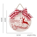 Round wooden Christmas door sign with red reindeer silhouette and a plaid ribbon bow - Sign With Bowknot / Red Deer Blessing Sign