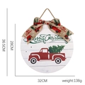 32cm round wooden Merry Christmas door sign with red truck, green text and burlap bow - Sign With Bowknot / Classic Red Truck Sign