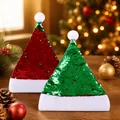 Set di 2 cappelli natalizi festivi con paillettes reversibili rosse e verdi e peluche - Cappello con Paillettes Verdi