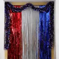 Independence Day party decorations with red white and blue foil fringe curtains and stars - Collection 2 (Garland And Curtain)