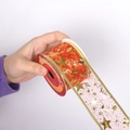 Rouleau de ruban rose en gaze avec notes de musique dorées pour sapin de Noël - Rouge