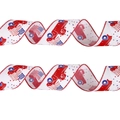 Independence Day ribbon with red truck and American flag stars on white fabric - White Truck / 1m