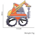 Bouwfeestbril voor kinderen met geel graafmachineontwerp en afmetingen - Boormachine Stijl