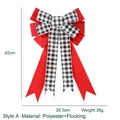 Lazo decorativo de Navidad en terciopelo rojo y tela de cuadros para árbol, 45x26,5 cm - Cuadros Rojos Negros Doble Capa / Estilo A