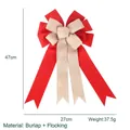 Lazo navideño grande de 47cm de terciopelo rojo y yute para decoración de árbol - Patchwork Tela Roja Lino Imitación / Estilo C