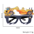 Construction party glasses for kids birthday featuring yellow excavator and road sign motif - Paver Style