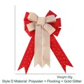 Lazo navideño de terciopelo rojo y lino con estampado dorado, 45x26,5 cm para decoración - Estampado Rojo Lino Imitación Patchwork / Estilo D