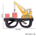 Construction party glasses featuring a yellow excavator and road pattern with dimensions - Mini Crane Style