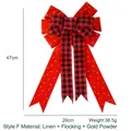 Red and black plaid Christmas bow with gold stars, fine linen material, 47x26cm size - Style F