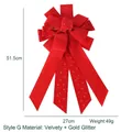 Large red flocked Christmas bow with gold stars and moon pattern, 51.5cm x 27cm size - Style G