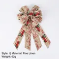 Linen Christmas bow with vintage red truck pattern for holiday tree decoration - Style I