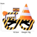 Construction party glasses with yellow stripes, safety hat, and cone for kids birthday - Construction Sign Style