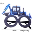 Blue excavator party glasses with tire frames, measuring 16cm wide and 13cm tall - Excavator Style C