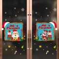 Stickers de Noël pour vitres avec Père Noël et renne sur une porte en verre noir - Style Père Noël & Renne (WQ Christmas Window Flower 02)