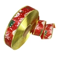 Red Christmas ribbon roll with gold edges and snowflake patterns for holiday decoration - Bright Red (Santa Pattern)