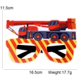 Orange striped crane theme party glasses for kids with size and weight dimensions - Crane Style B