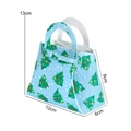 Piccola borsa regalo di Natale con albero verde su feltro azzurro e manico bianco - Borsa a Base Blu Albero di Natale