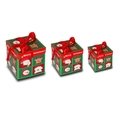 Dreiteiliges Weihnachtsgeschenkbox-Set mit Cartoon-Illustrationen und roten Schleifen - Vier-Gitter-Stil