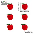 6er-Set beflockte rote Apfel-Weihnachtskugeln mit grünen Blättern und goldener Kordel - 3,5CM Roter Apfel