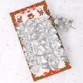 Set van 12 zilveren glitter kerststrikken op decoratieve kaart voor kerstboom - Zilver