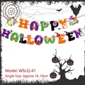 Detail of Happy Halloween banner with paper ghosts bats and spiders on red string - Classic Happy Halloween Letter Style (HY-WSLQ-41)