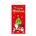 Red Merry Christmas wall banner with Santa, reindeer and festive cartoon characters - Red Christmas Tree Style