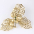 Hoja hueca dorada brillante y bayas para decoraciones navideñas y adornos para el árbol - 16cm Baya de Purpurina Dorada / Dorado