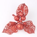 Flor de Navidad con purpurina roja, hojas huecas y bayas para coronas de bricolaje - 16cm Baya de Purpurina Roja / Rojo