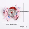 Pink Christmas hair bow with sequin Santa Claus and snowman pattern for kids - Sequin Santa Claus