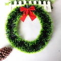 Christmas tinsel wreath in black and green with red bow for holiday home decoration - 35CM Green Edge