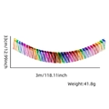 Regenbogen-Lametta-Girlande Detail mit Maßen 33cm Höhe und 3m Länge für Partys - Diagonalverlauf mit silbernem Rand / Regenbogen-Ombre / 33CMx300CM