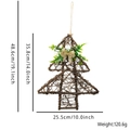 Decoración de árbol de ratán navideño con lazo de lino y hojas verdes, altura 48,6 cm - Decoración Árbol Navidad Madera (Luz Cálida)