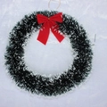 Couronne de Noël décorative avec nœud rouge et paillettes vert et blanc 30cm - Couronne à bord blanc