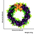 Ghirlanda Halloween viola e nera con fantasmi verdi e fiocco ragnatela 48x38cm - Ghirlanda Nastro Nero Viola Fantasma Verde