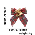 Christmas bow ornament with red green plaid pattern, golden leaves and tiny bells - Bells Bow / Dark Green + Plaid Gold Leaf