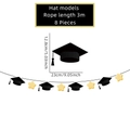 Striscione per laurea da 3m con 8 cappelli da dottore neri e stelle per decorazione - Tocco e Stelle (23-BY-2)