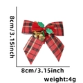 Christmas bow ornament with red black plaid pattern gold bells and green leaves - Mini Bell Bowknot / Black Red + Velvet Green Leaf