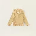 Striped yellow and white hooded long sleeve t-shirt for kids with cute bear patch - 80 / Yellow