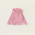 Pink and white striped long sleeve hooded T-shirt for girls with cute bear patch detail - 80 / Pink