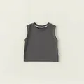 Dark grey sleeveless cotton vest for boys featuring a white Cute Baby print on chest - 80 / Gray