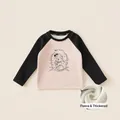 Fleece-lined girls' raglan sweatshirt in pink and black with graphic print - 80 / Pink