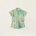 Kids Chinese style summer set in light green with ink landscape print and frog buttons - 80 / Top And Bottom / Green