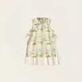 Girls' sleeveless Qipao dress with traditional Chinese landscape print and ribbon details - 120 / Top And Bottom / Apricot (Upgraded)