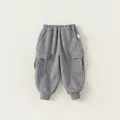 Children's grey cotton joggers with elastic waist and large cargo pockets for boys - 140 / Gray