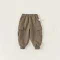 Kids khaki cargo joggers with elastic waist and large side pockets for daily comfort - 90 / Khaki