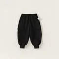 Children's black cotton joggers with cargo side pockets and elastic ribbed ankle cuffs - 80 / Black
