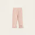 Pink knitted leggings for girls featuring elastic waist and sweet ruffled pearl bow hem - 80 / Bottoms / Pink