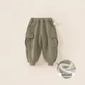 Boys' olive green cargo pants with warm fleece lining and elastic cuffed hems - 80 / Army Green
